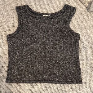 BB Dakota Marled Knit Cropped Tank Top | Gray/Black Textured Sleeveless | Small
